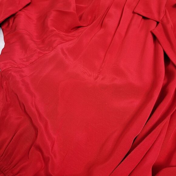 VINTAGE 90s red‎ jumpsuit long sleeve pleated wrap pockets S - Picture 12 of 17
